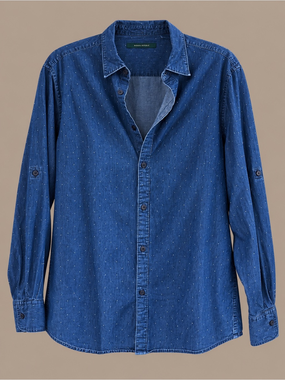 Classic Blue Denim Button-Down Shirt Perry Ellis men’s